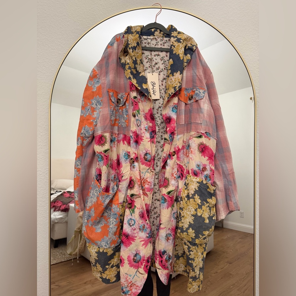 SOLD Blue Velvet Double Breasted Mix Floral Jacket